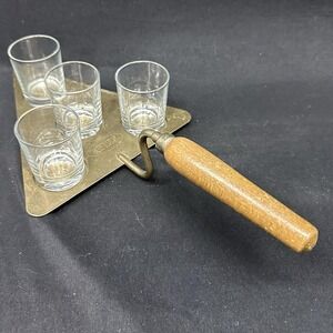 Freemasonry Brass Trowel Shot Glass Serving Tray Vintage Late 1800s to Mid 1900s